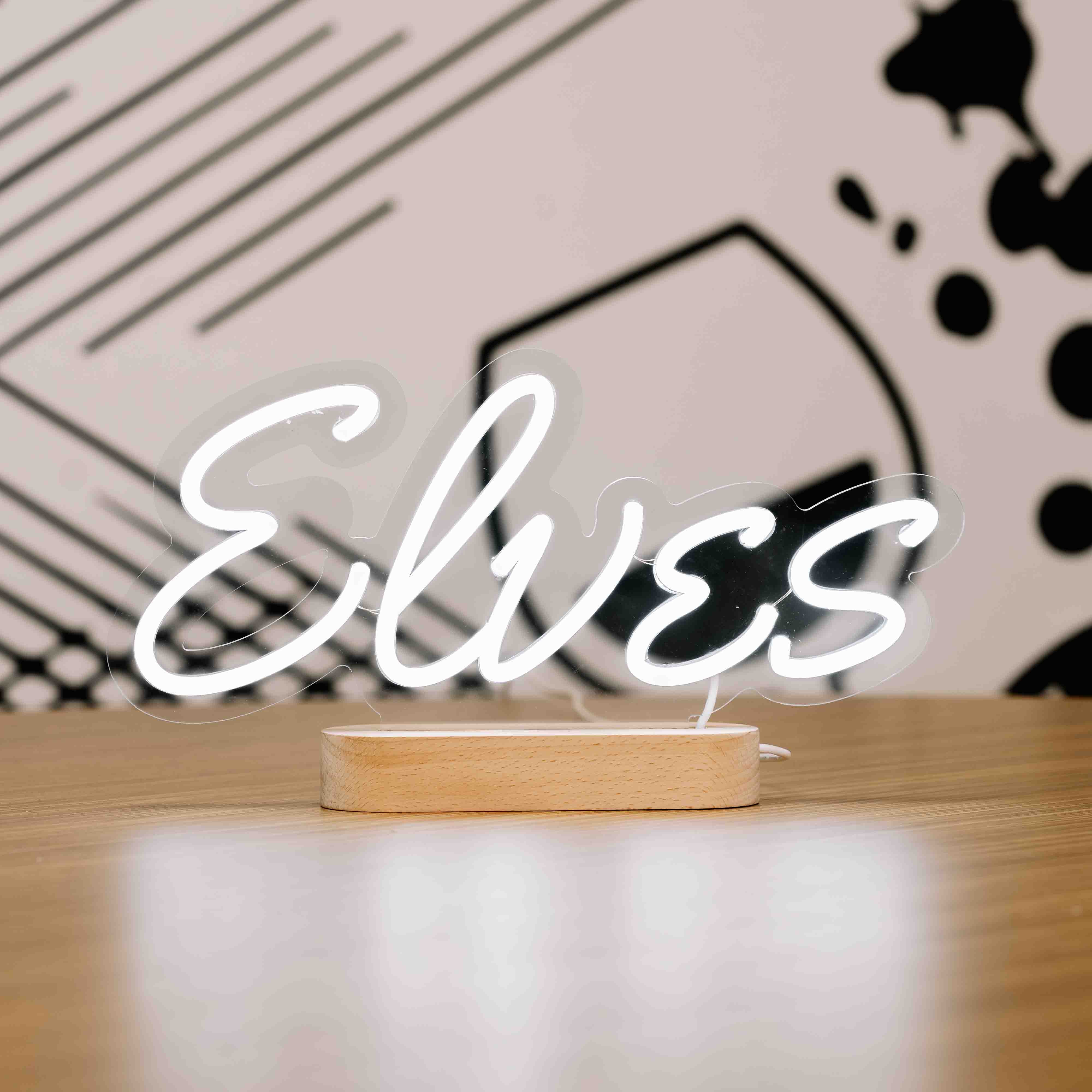 Elves Neon Sign - Christmas Table Stand - Wooden Base!