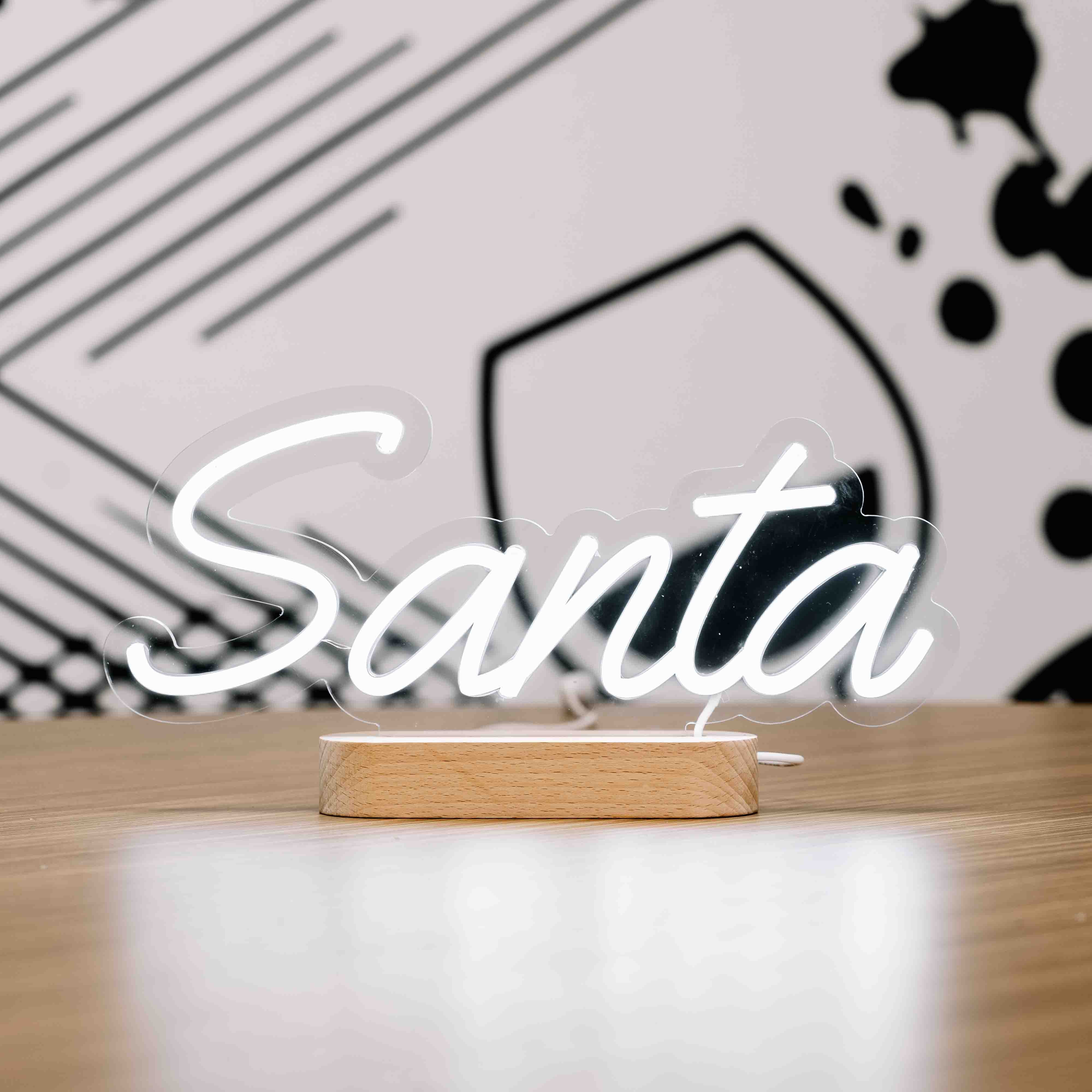 Santa Neon Sign - Christmas Table Stand - Wooden Base!