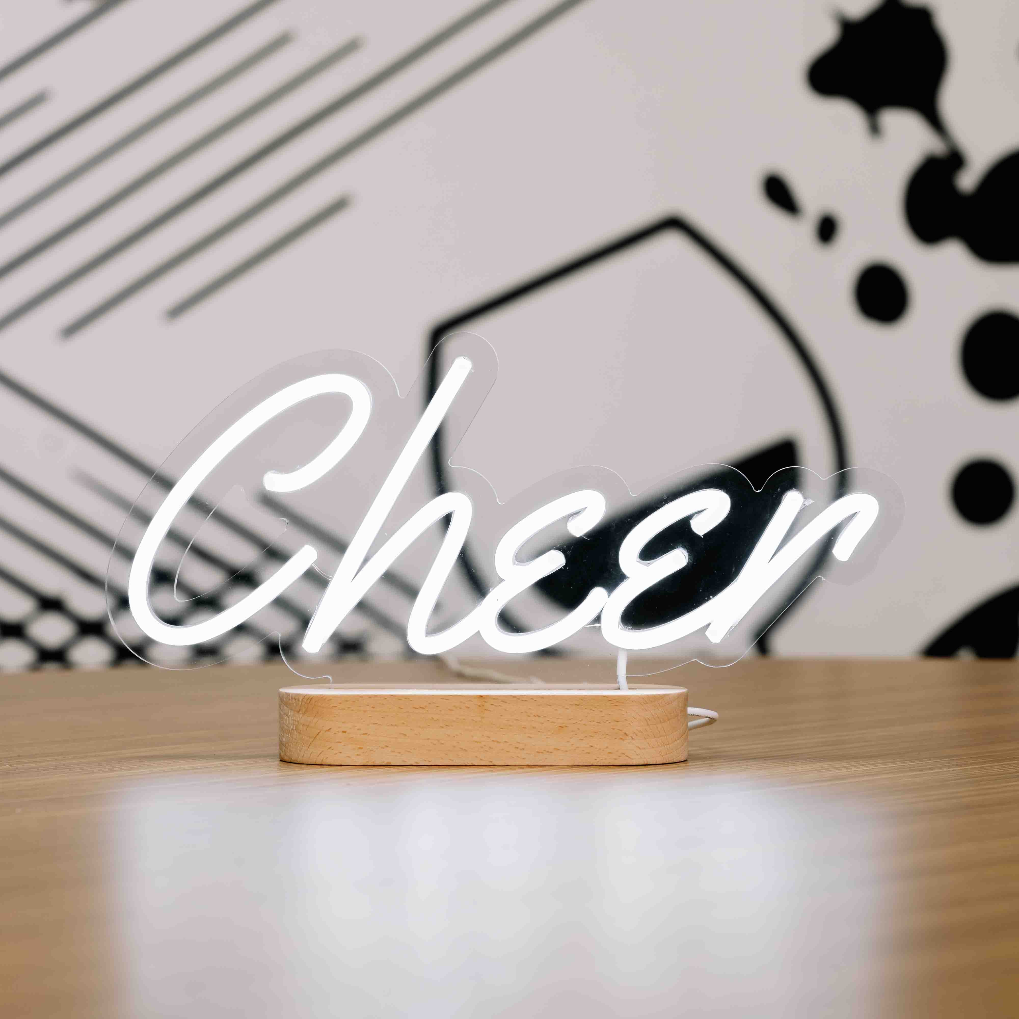 Cheer Neon Sign - Christmas Table Stand - Wooden Base!