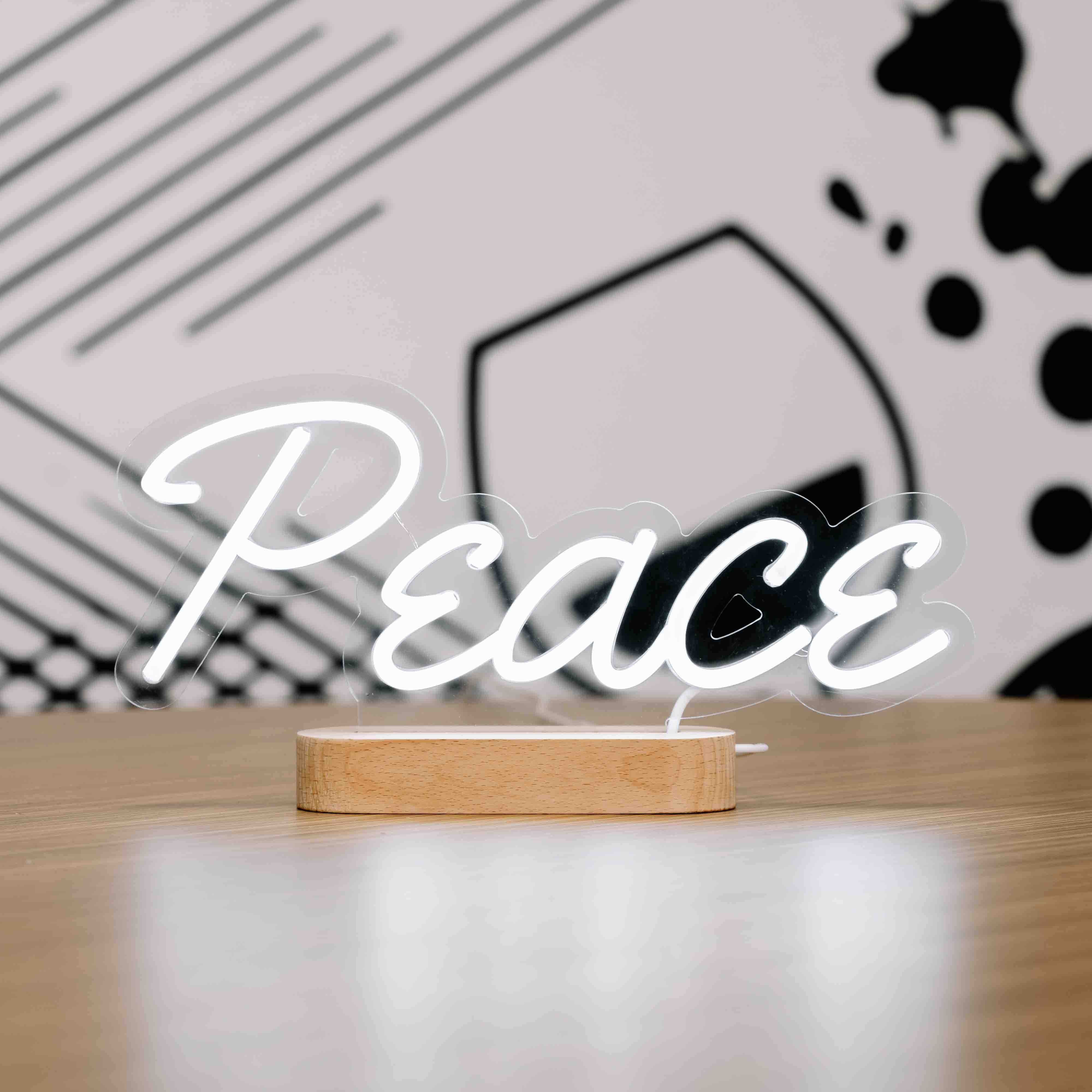 Peace Neon Sign - Christmas Table Stand - Wooden Base!