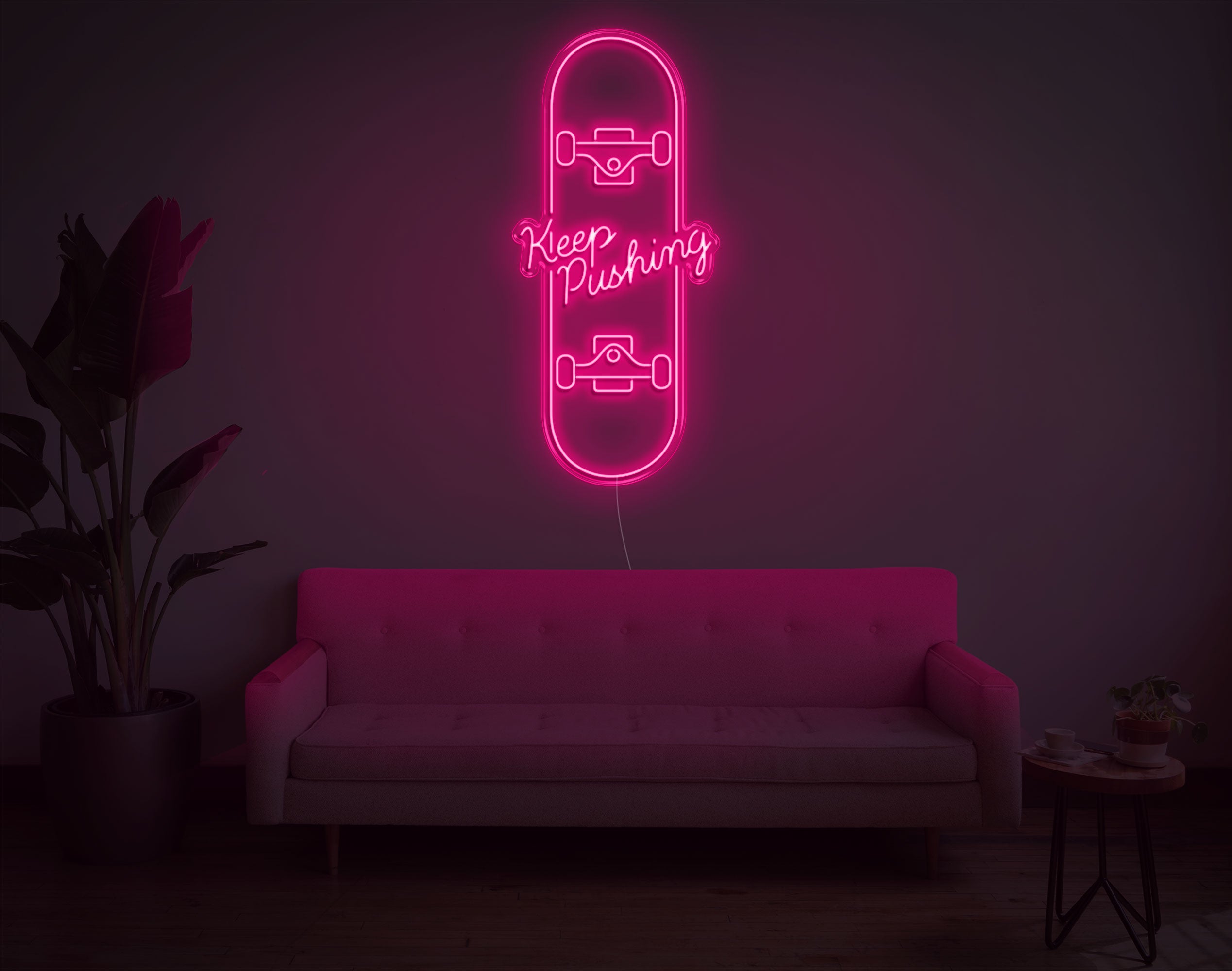 Keep Pushing Skateboard LED Neon Sign